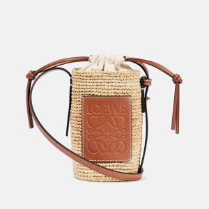 Loewe Cylinder Pocket Pouch In Iraca Palm Beige/Brown