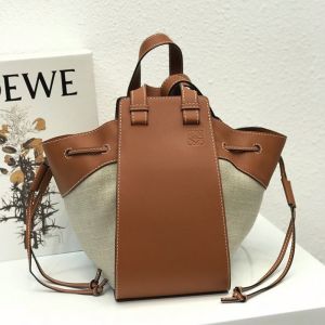 Loewe Medium Hammock Drawstring Bag Calfskin/Canvas In Brown