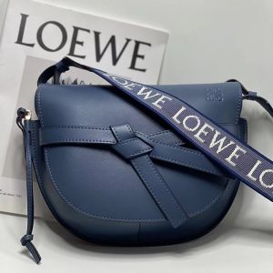 Loewe Small Gate Bag Soft Calfskin and Jacquard In Navy Blue