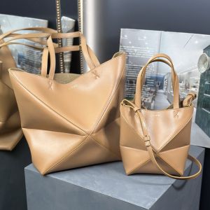 Loewe Puzzle Fold Tote In Shiny Calfskin Brown