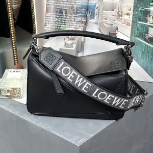 Loewe Small Puzzle Bag In Satin Calfskin and Jacquard Black