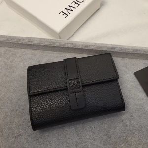 Loewe Small Vertical Trifold Wallet In Grained Calfskin Black