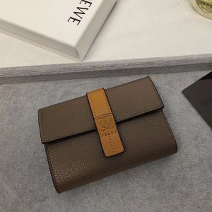 Loewe Small Vertical Trifold Wallet In Grained Calfskin Coffee