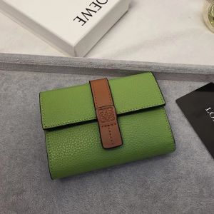 Loewe Small Vertical Trifold Wallet In Grained Calfskin Green