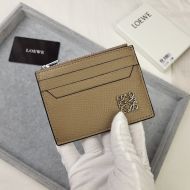 Loewe Anagram Square Zip Cardholder In Pebble Calfskin Khaki