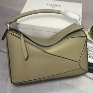 Loewe Medium Puzzle Bag In Grained Calfskin Military Green