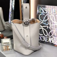 Loewe Mini Pebble Bucket Bag In Grained Calfskin Grey