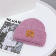 Loewe Anagram Knit Beanie Hat Wool In Pink