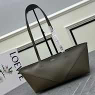 Loewe Puzzle Fold Cropped Bag In Shiny Calfskin Military Green