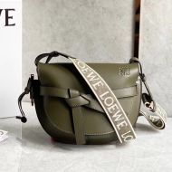 Loewe Mini Gate Dual Bag with Jacquard Strap In Soft Calfskin Military Green