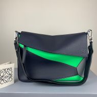 Loewe Puzzle Messenger In Patchwork Calfskin Navy Blue/Green