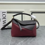 Loewe Small Puzzle Edge Bag In Patchwork Calfskin Burgundy/Black