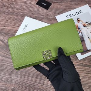 Loewe Large Anagram Continental Wallet In Pebble Calfskin Green