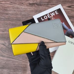 Loewe Large Puzzle Continental Wallet In Classic Calfskin Yellow/Pink