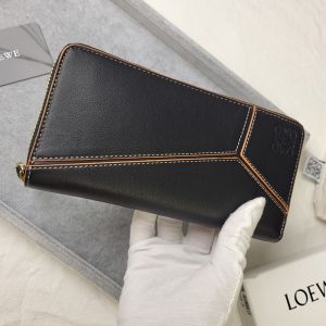 Loewe Large Puzzle Zip Around Wallet In Classic Calfskin Black