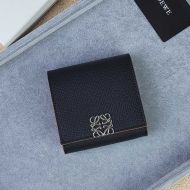 Loewe Mini Anagram Compact Flap Wallet In Pebble Calfskin Black