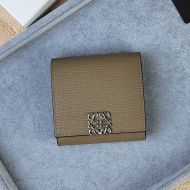 Loewe Mini Anagram Compact Flap Wallet In Pebble Calfskin Khaki