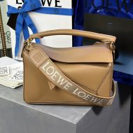 Loewe Small Puzzle Bag with Jacquard Strap In Satin Calfskin Camel