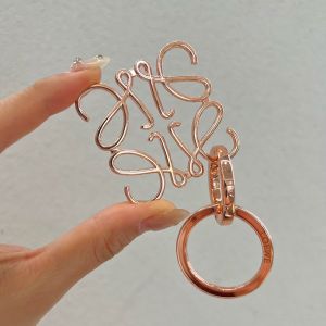 Loewe Anagram Keyring In Metal Rose Gold