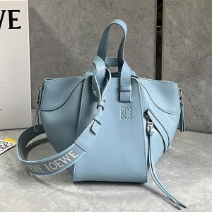 Loewe Compact Hammock Bag with Jacquard Strap In Satin Calfskin Sky Blue