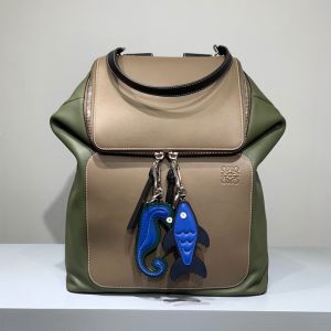 Loewe Goya Backpack In Patchwork Calfskin Green/Grey