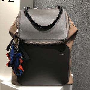 Loewe Goya Backpack In Patchwork Calfskin Khaki/Grey