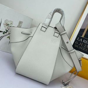 Loewe Small Hammock Drawstring Bag In Grained Calfskin White