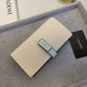 Loewe Large Vertical Bifold Wallet In Grained Calfskin Beige