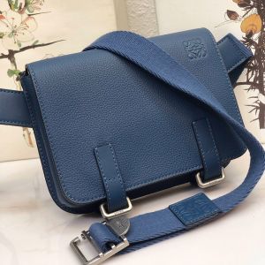 Loewe Military Bumbag In Grained Calfskin Blue