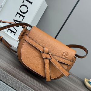 Loewe Mini Gate Dual Belt Bag In Pebble Calfskin Brown