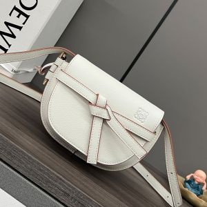 Loewe Mini Gate Dual Belt Bag In Pebble Calfskin White