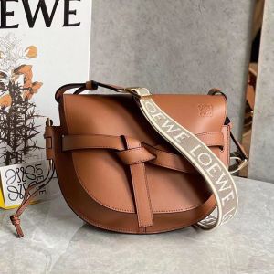 Loewe Mini Gate Dual Bag with Jacquard Strap In Soft Calfskin Brown