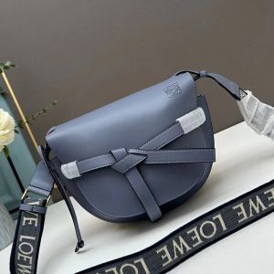 Loewe Mini Gate Dual Bag with Jacquard Strap In Soft Calfskin Light Blue