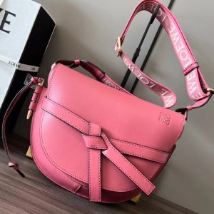 Loewe Mini Gate Dual Bag with Jacquard Strap In Soft Calfskin Rose