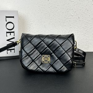 Loewe Mini Goya Puffer Bag In Pleated Calfskin Black