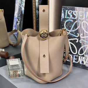 Loewe Mini Pebble Bucket Bag In Grained Calfskin Apricot