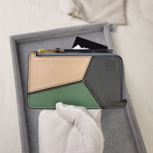 Loewe Puzzle Coin Cardholder In Classic Calfskin Apricot/Green