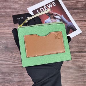 Loewe Small Coin Cardholder In Grained Calfskin Green