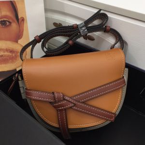 Loewe Small Gate Bag In Classic Calfskin Camel/Grey