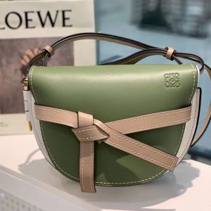 Loewe Small Gate Bag In Classic Calfskin Green/White