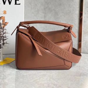 Loewe Small Puzzle Bag In Satin Calfskin Brown