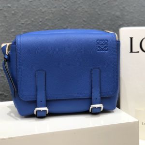 Loewe XS Military Messenger In Grained Calfskin Blue