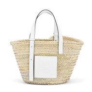 Loewe Basket Bag In Palm Leaf Beige/White