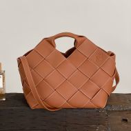 Loewe Large Woven Basket Bag In Grained Calfskin Brown