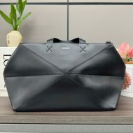 Loewe Medium Puzzle Fold Duffle In Shiny Calfskin Black