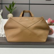 Loewe Medium Puzzle Fold Duffle In Shiny Calfskin Camel