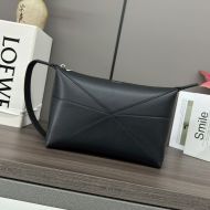 Loewe Puzzle Fold Wash Bag In Shiny Calfskin Black