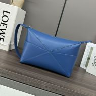 Loewe Puzzle Fold Wash Bag In Shiny Calfskin Blue