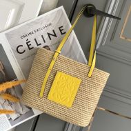 Loewe Small Square Basket Bag In Raffia and Calfskin Beige/Yellow