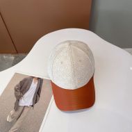 Loewe Anagram Cap Jacquard and Calfskin In White/Brown